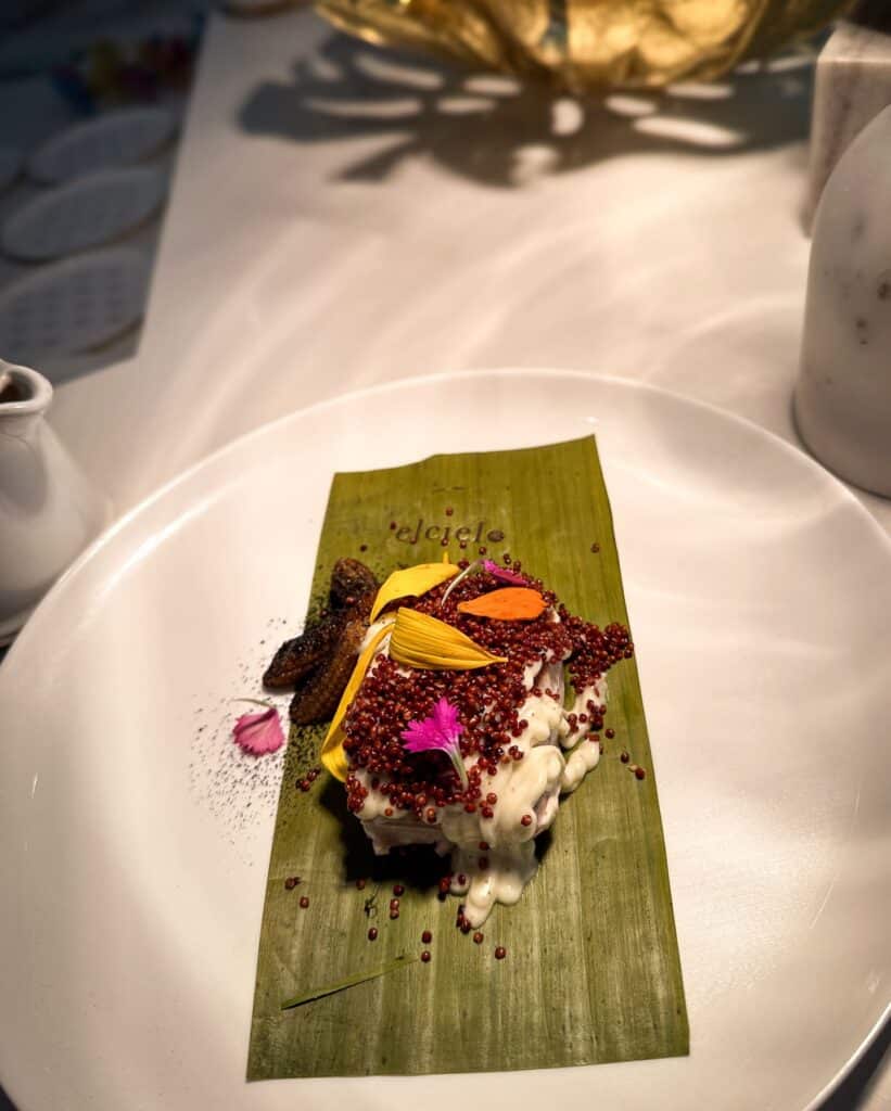 Plato de alta cocina sensorial en Elcielo Miami, restaurant hispano con Estrella MICHELIN.